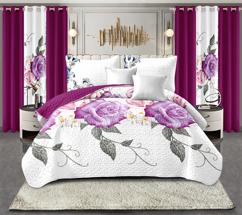 9-Piece Room In A Bag Quilt & Curtain Set - Deep Magenta Floral