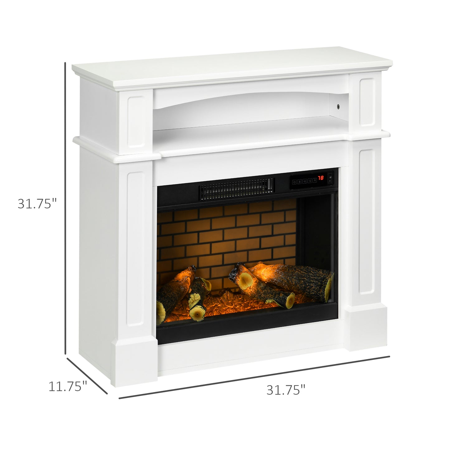 32-Inch Freestanding Electric Fireplace with LED Flame & Remote, White