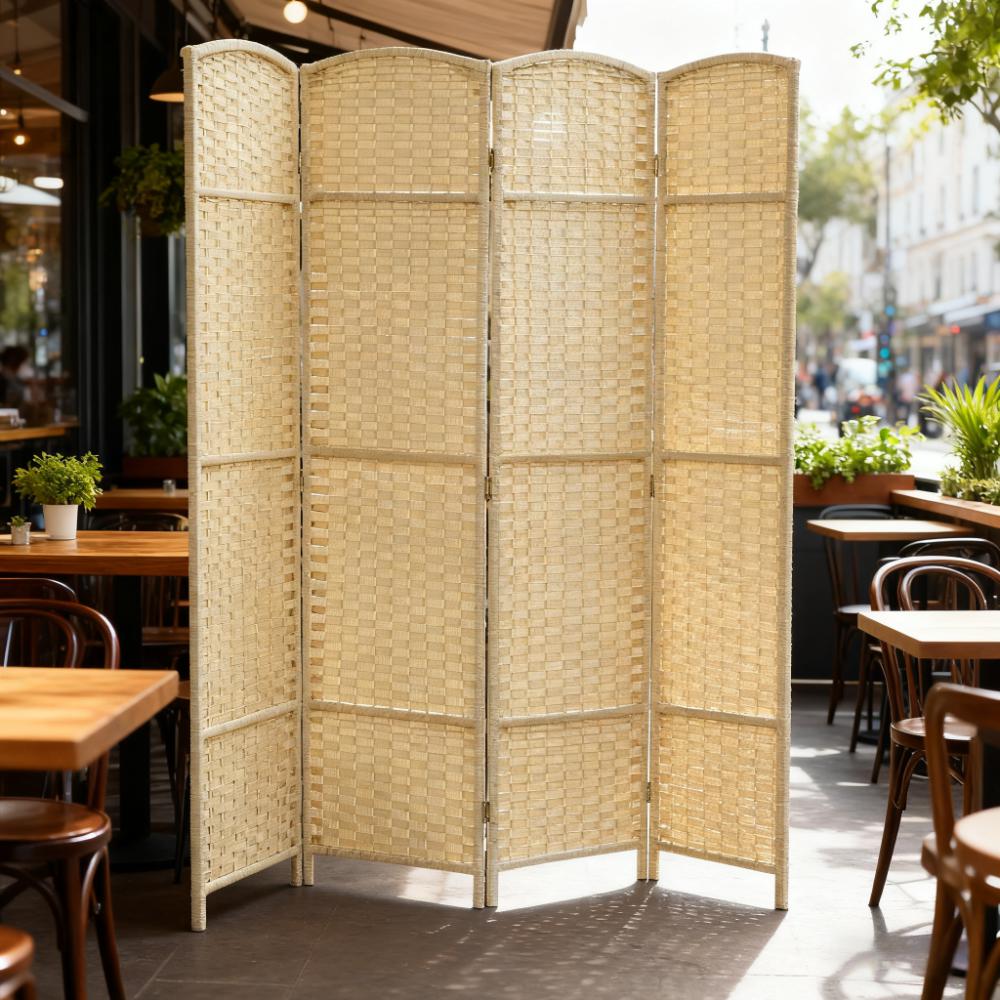 Folding Room Divider Screen - 4 Panel Privacy Divider in Beige