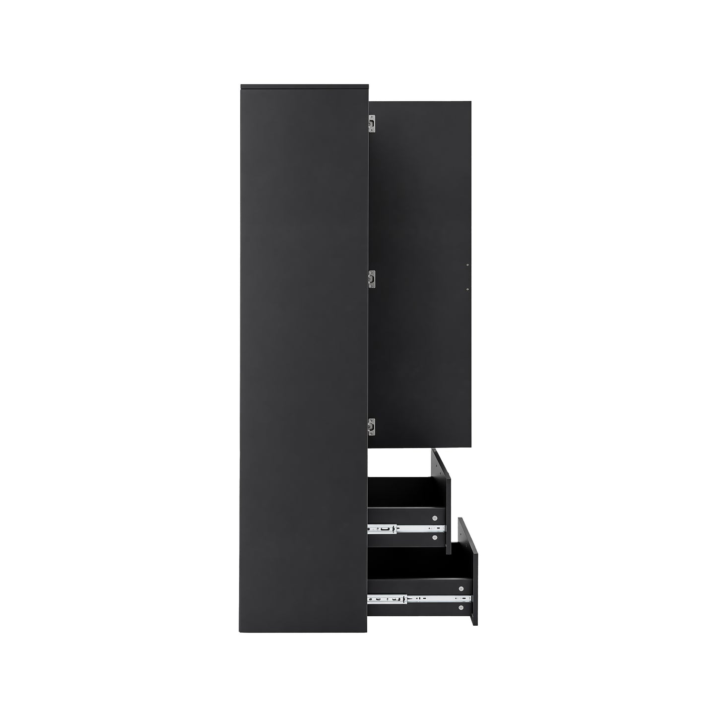 Tall Kitchen Storage Cabinet with 1 Door & 2 Drawers - Black