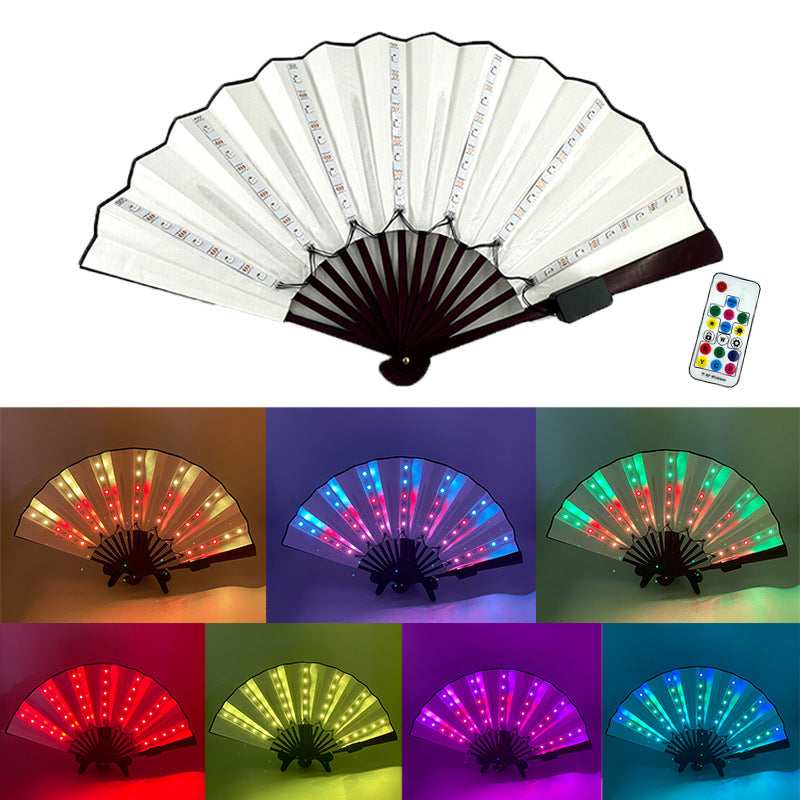 LED Luminous Folding Fan with Color Changing Lights - Adjustable Size & Remote Control