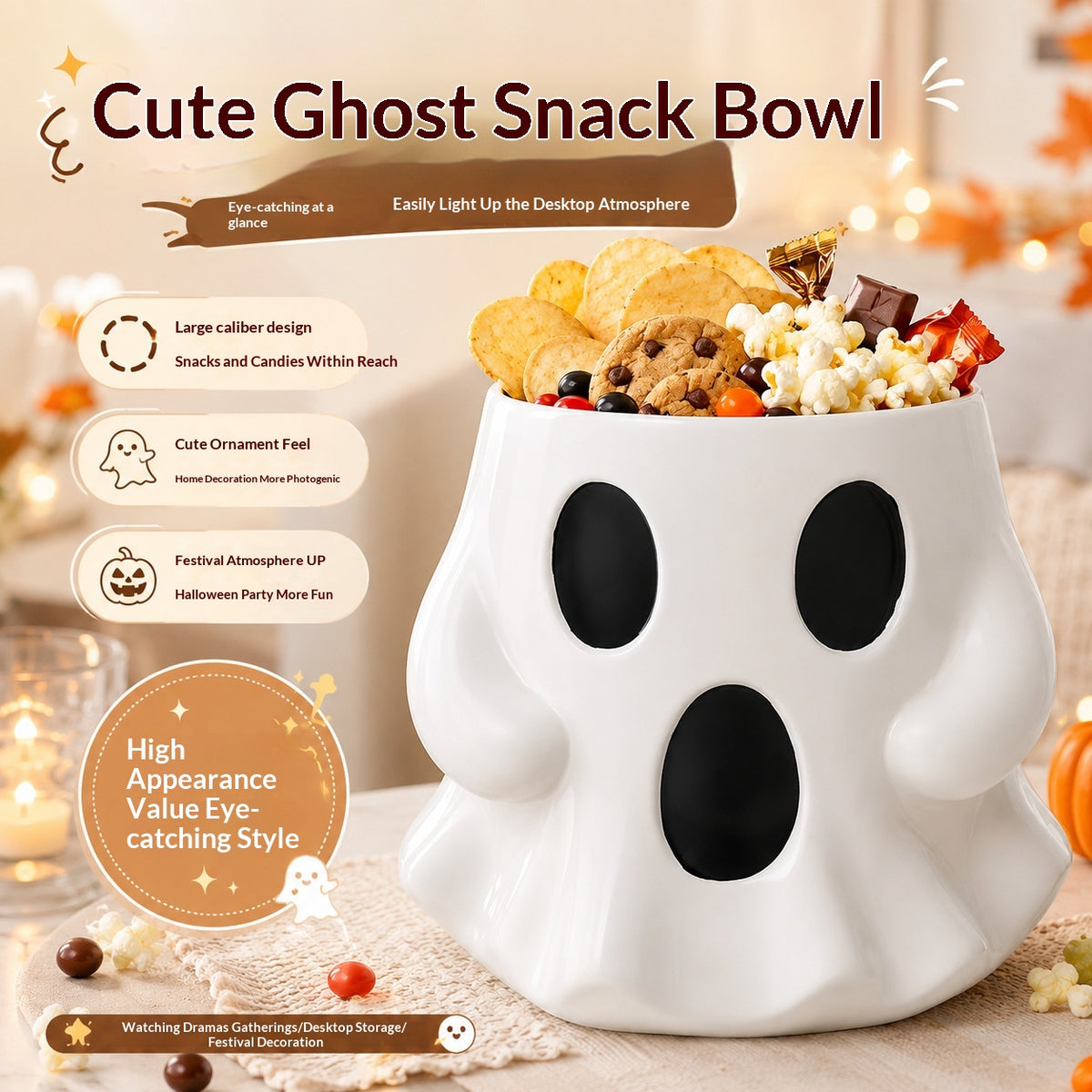 Ghost Snack Bucket Halloween Party Decor - Plastic Resin Ornament