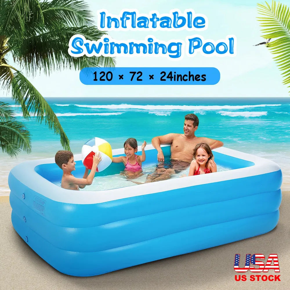 Inflatable Swimming Pool for Kids and Adults - 120x72x24in