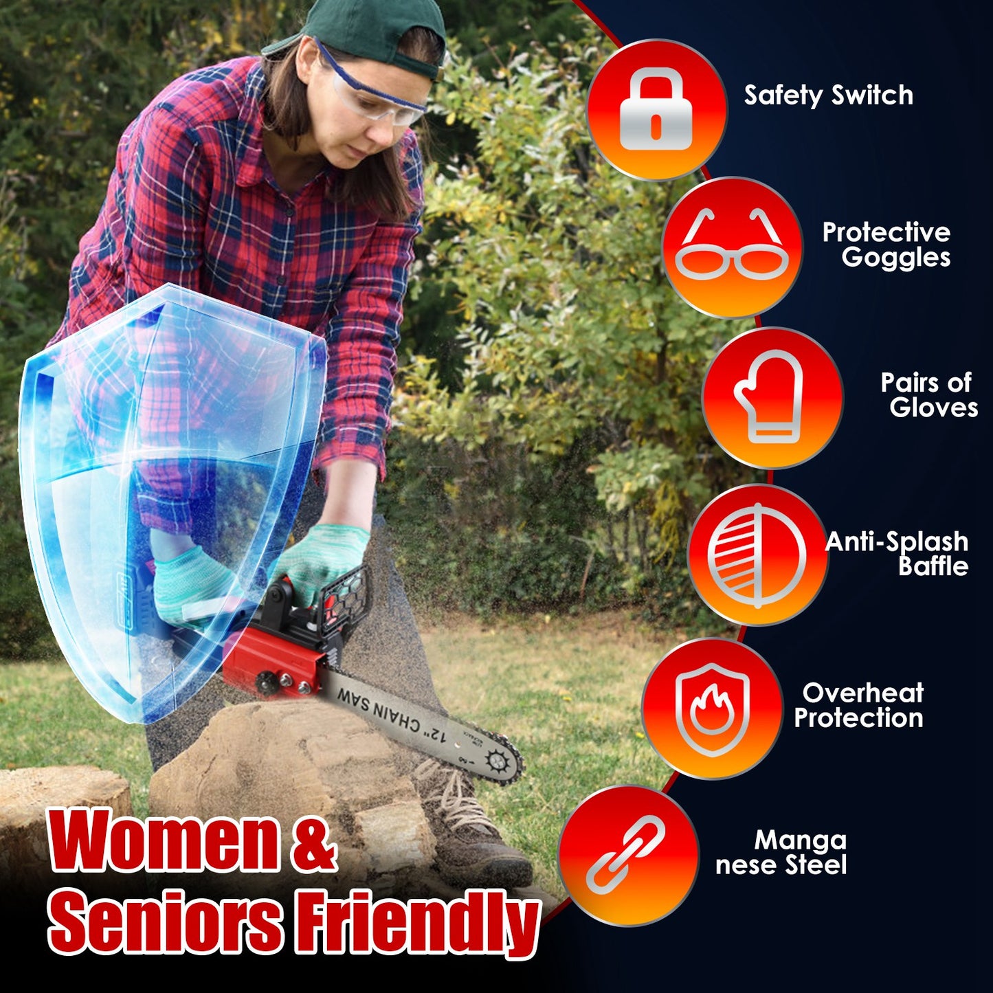 12-Inch Cordless Electric Chainsaw with 21V Battery & Auto Oiler - Tree & Wood Cutting