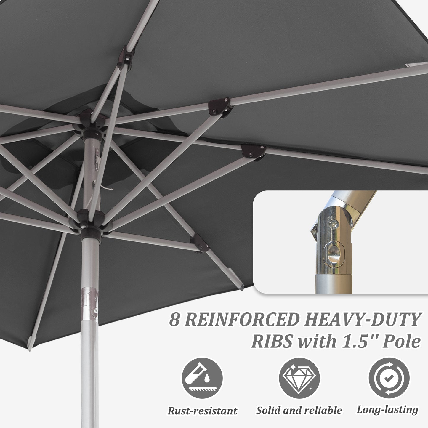 Rectangle Patio Umbrella With Crank Lift And Tilt Function, Grey Base