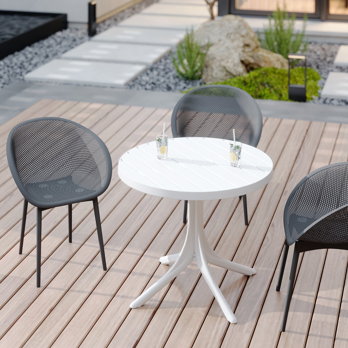Modern Lounge Chairs with Round Table - Warm Grey & White