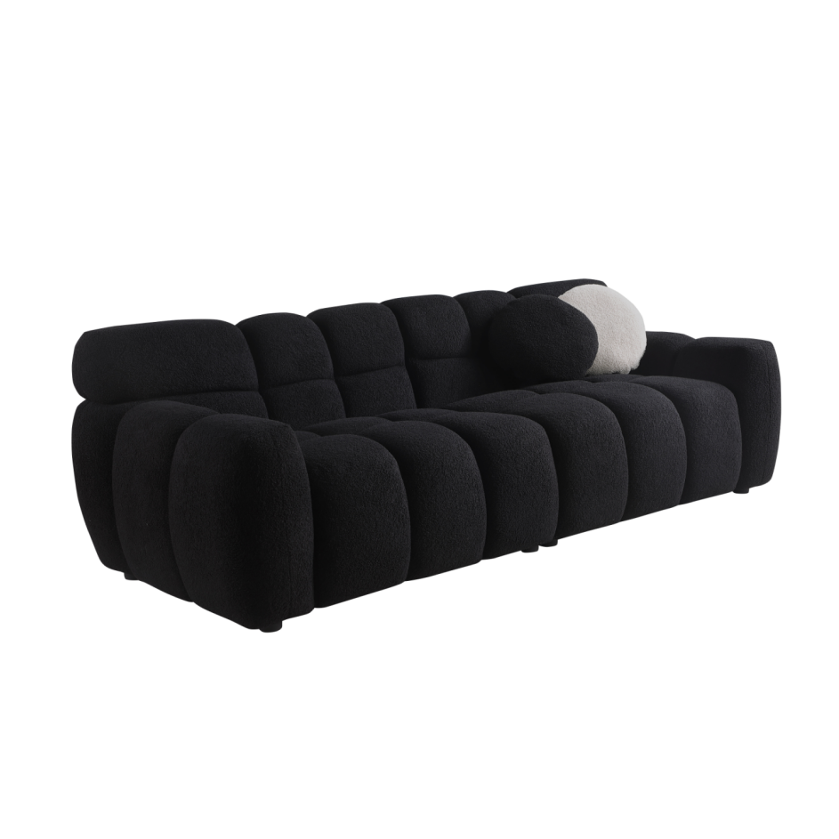 87.4" Black Boucle Sofa - 3 Seater with Plush Cushions