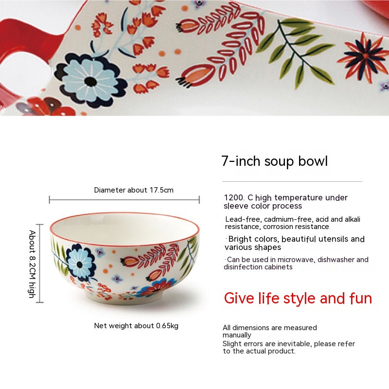 Porcelain Floral Style Dinnerware Set - American Tableware with Assorted Plates and Bowls