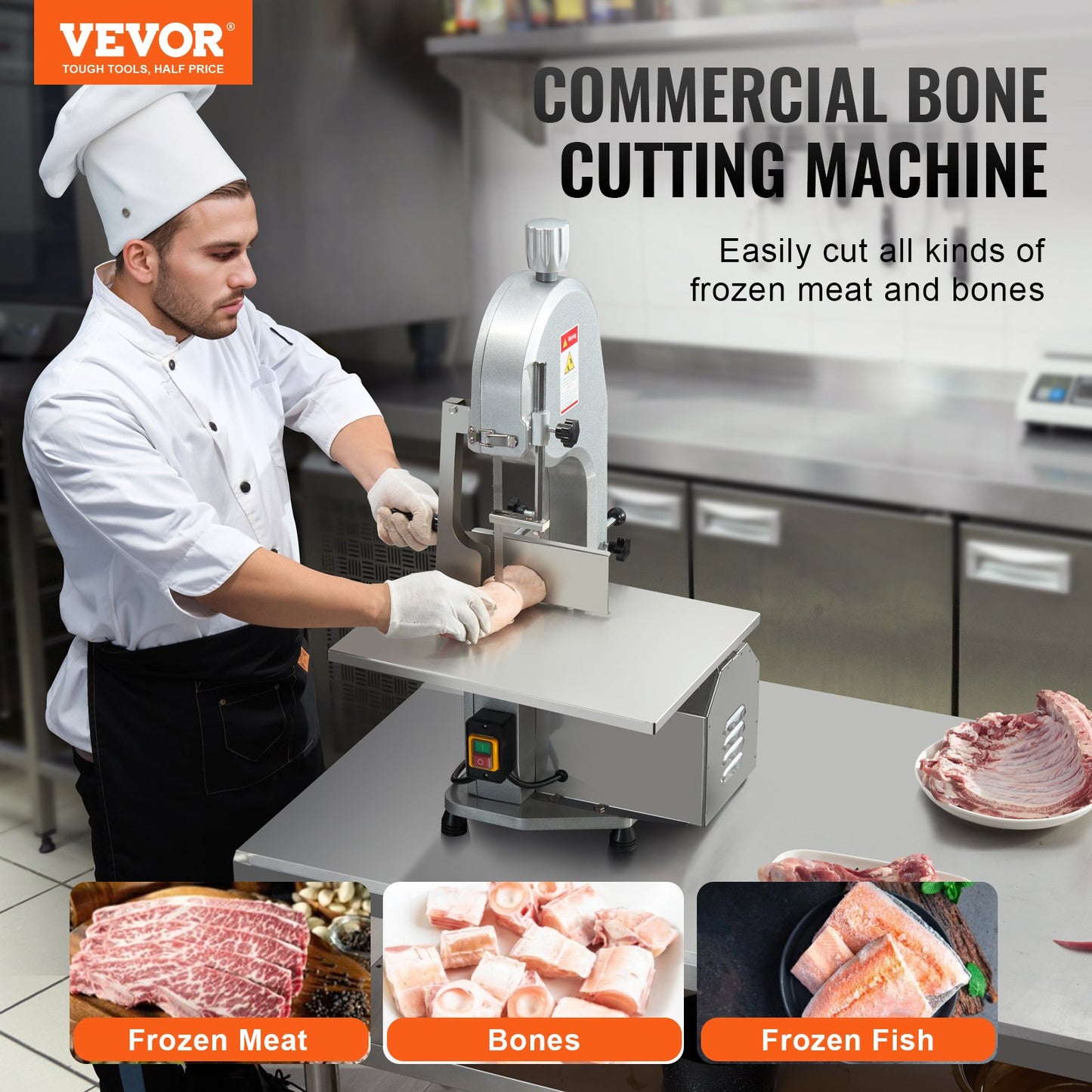 1800W Commercial Electric Meat Bandsaw Stainless Steel Bone Saw Machine