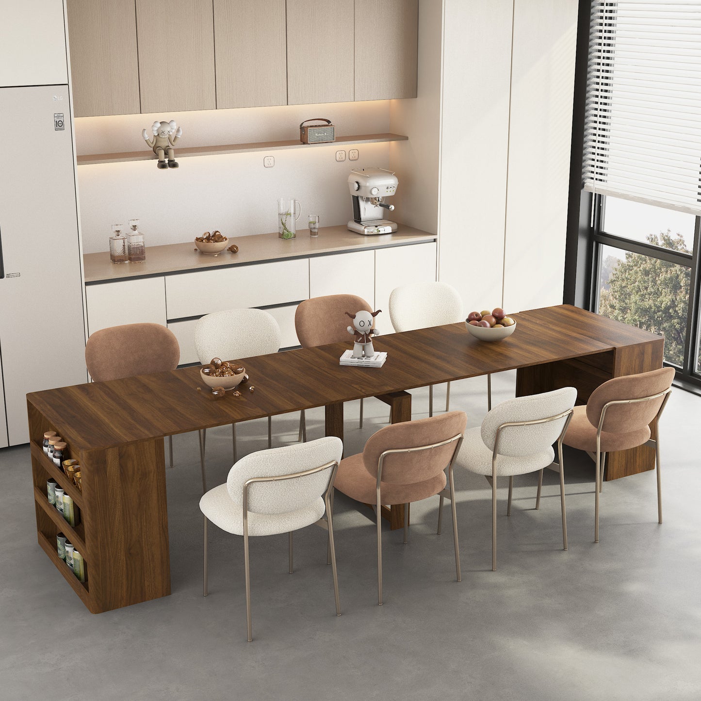 Extendable Foldable Dining Room Table For 1-10 People, Wood