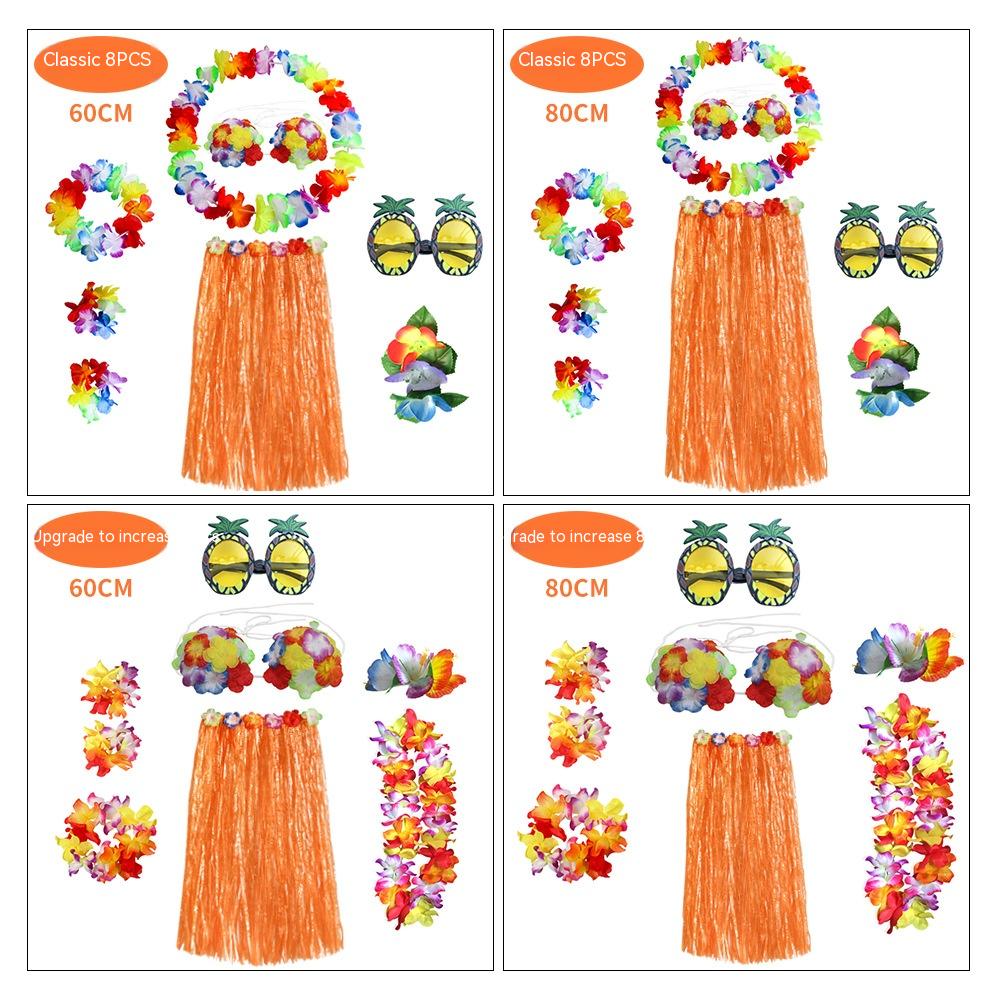 Adult Grass Skirt Set 8-Piece Party Costume for Festive Occasions