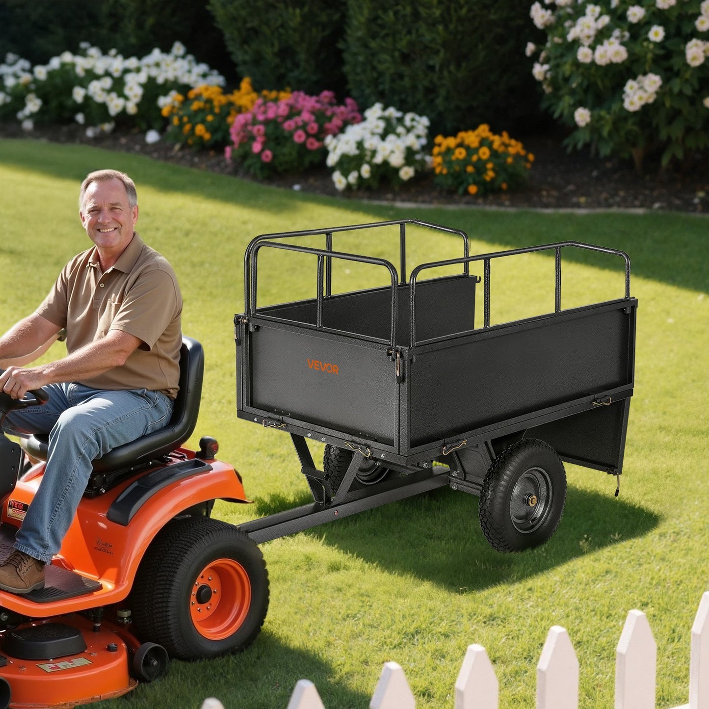 Heavy Duty Steel Dump Cart 17 Cu. Ft 600lb Tow-Behind Garden Trailer