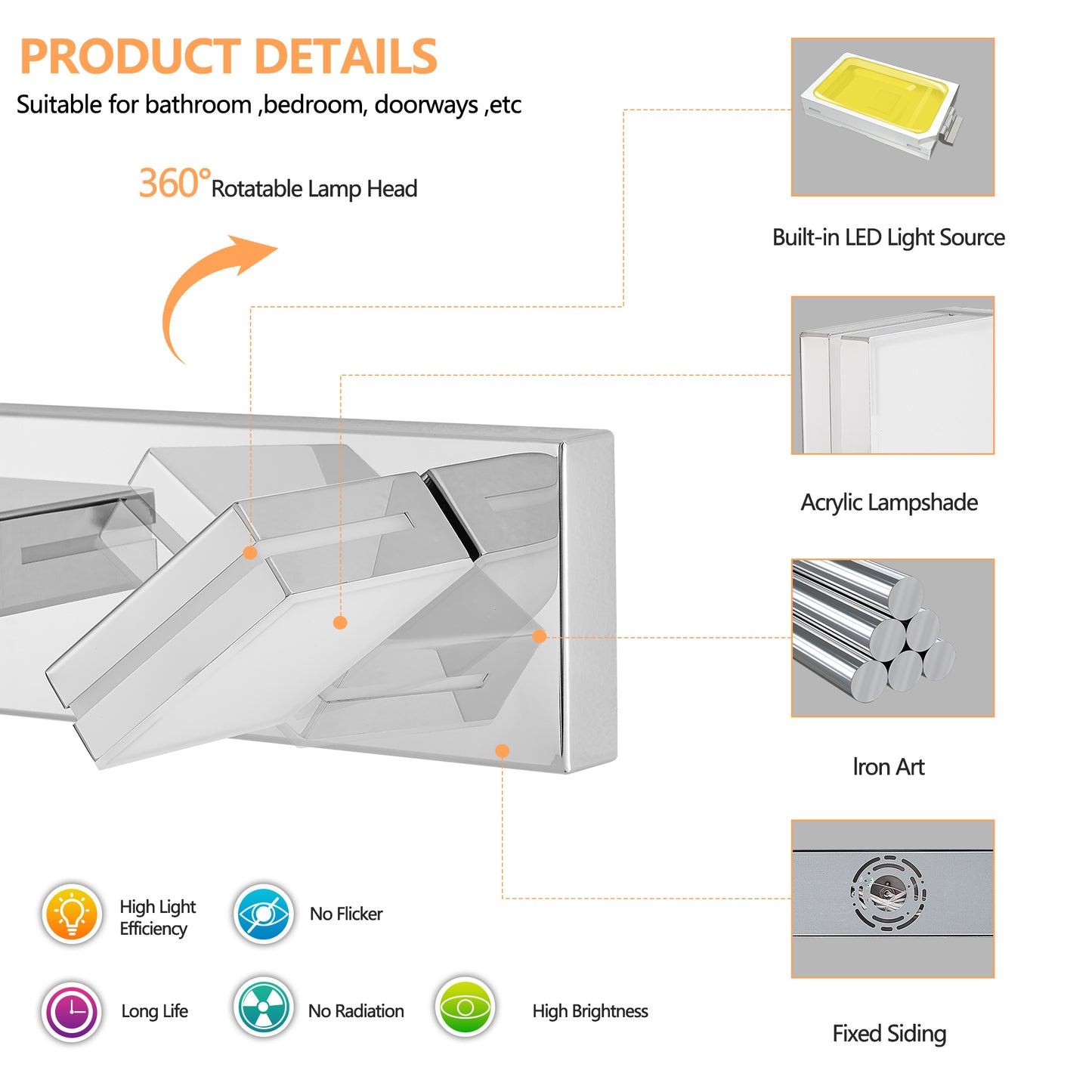 Modern Chrome LED Vanity Light - 8-Light Wall Sconce