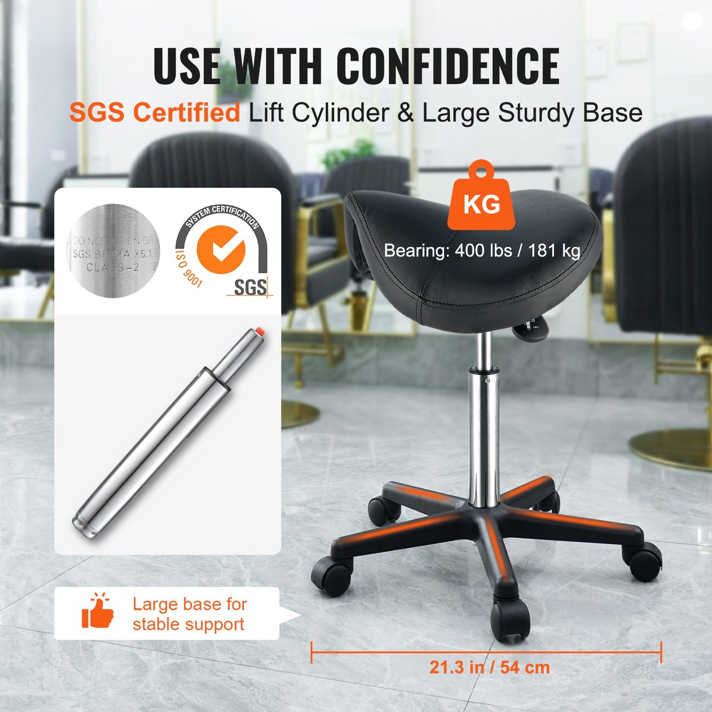 Height Adjustable Saddle Stool with Wheels - 400 lbs Capacity