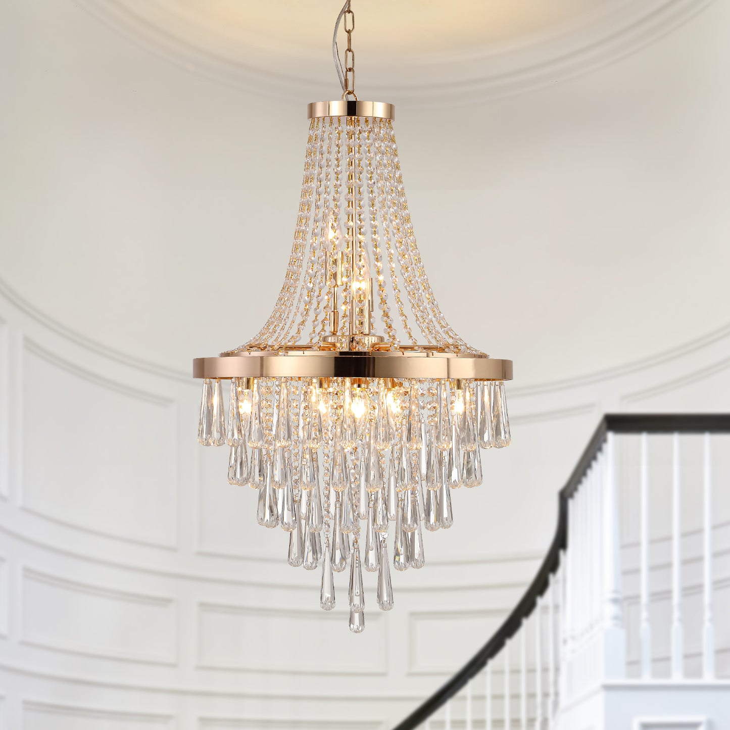 Modern Crystal Pendant Chandelier - 11-Light Golden Finish