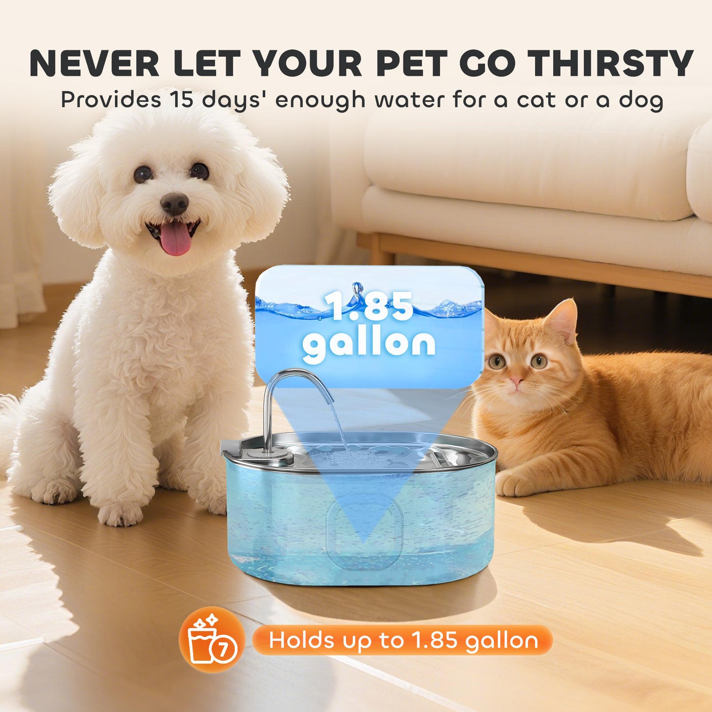 Stainless Steel Pet Water Fountain 7L with Filters Quiet Pump for Cats & Dogs