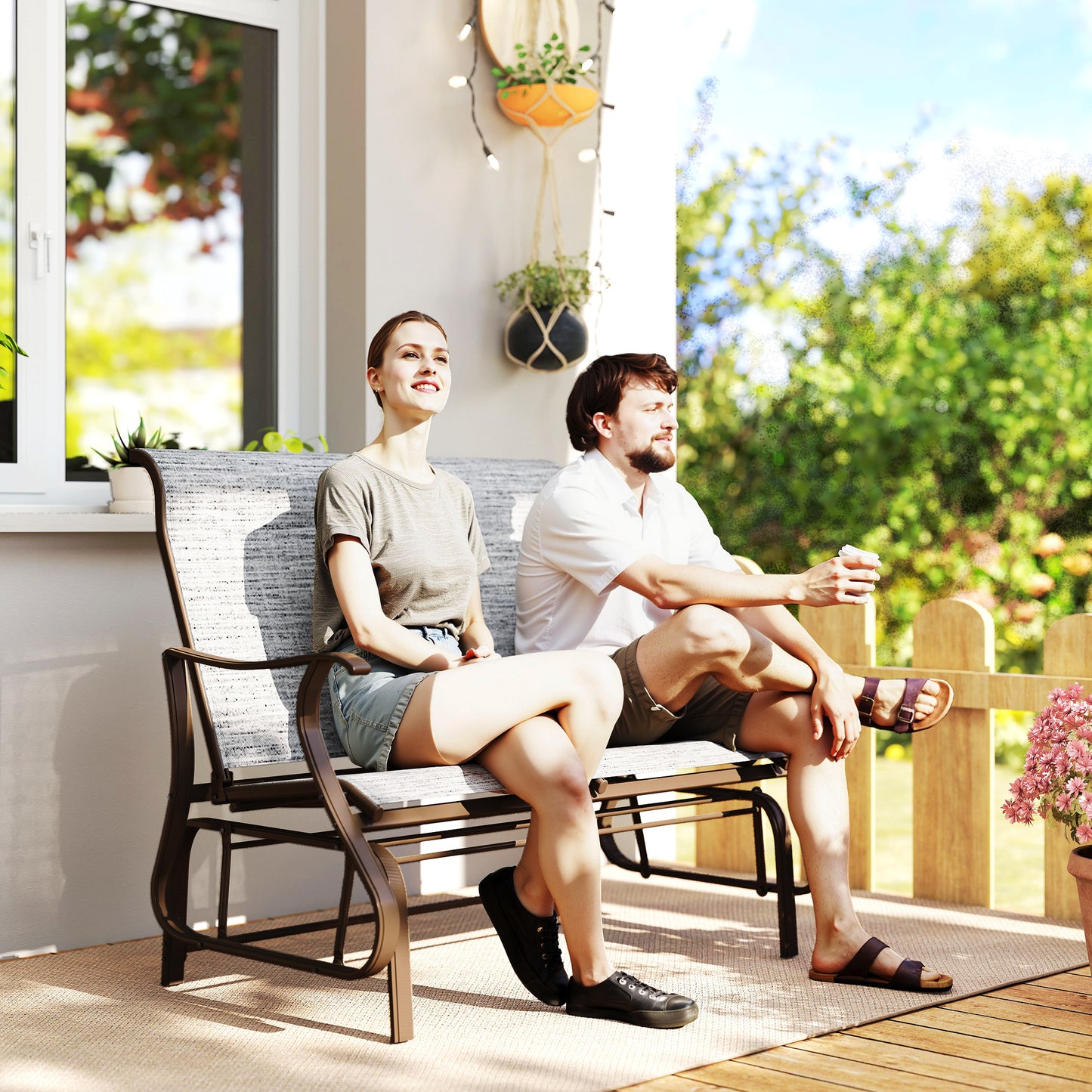 2-Person Patio Glider Bench with Steel Frame - Mixed Gray