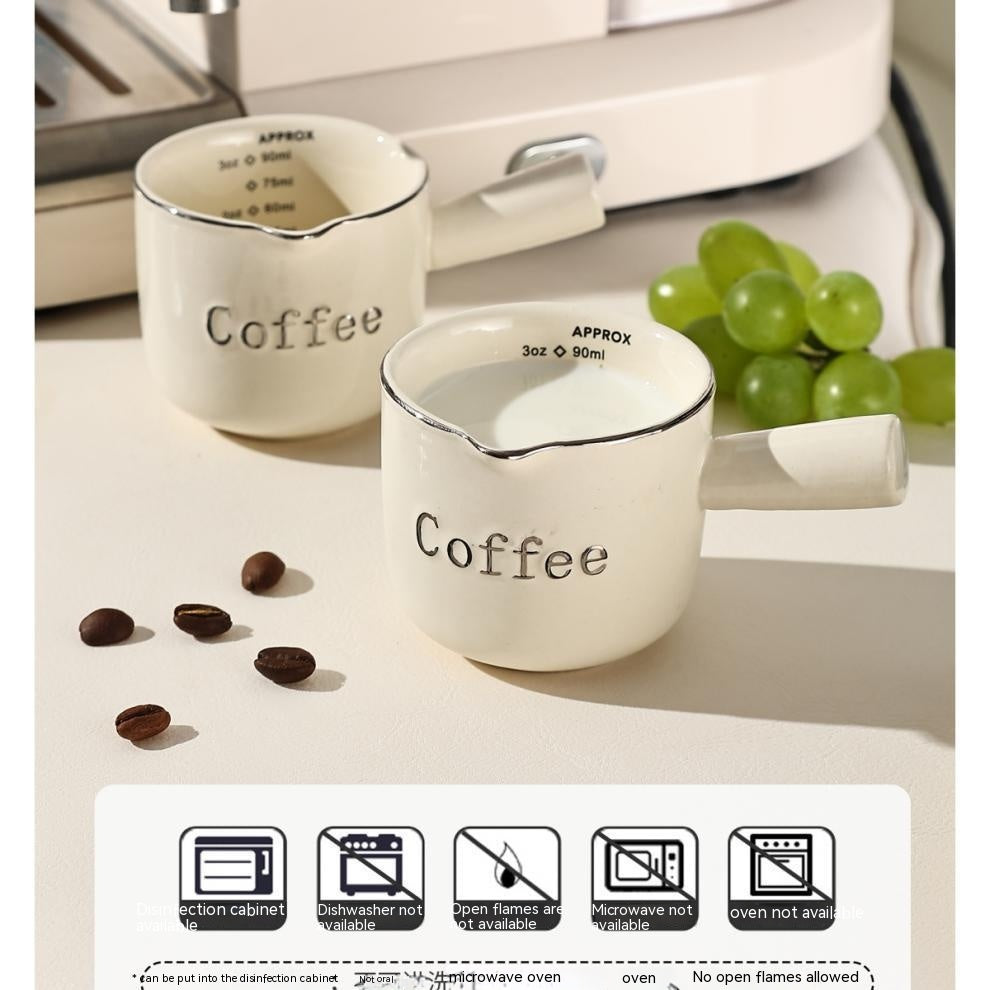 Ceramic Espresso Cup with Scale - Milk Silver, 90ml Coffee Measuring Mug
