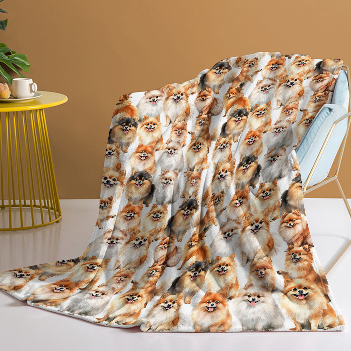 Pomeranian Dog Throw Blanket - Soft Flannel Bed Cover for Dog Lovers - 150x200cm Brown