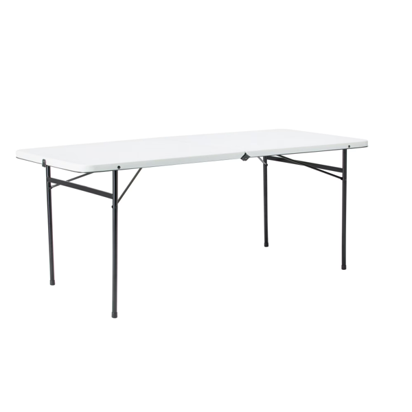 6-Foot Bi-Fold Folding Table - White, Durable Plastic Design
