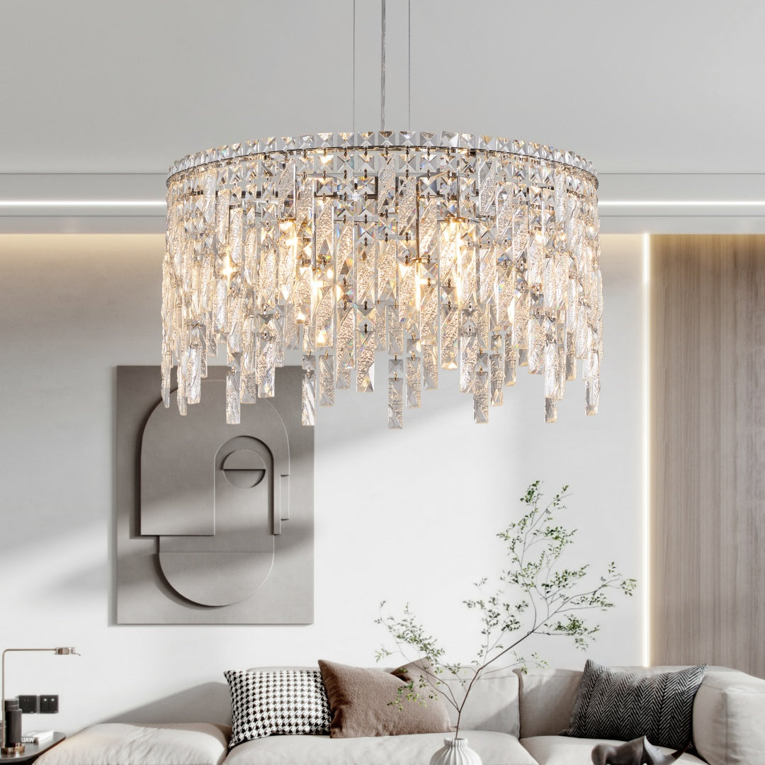 Elegant Round Crystal Chandelier - 23.6 Inch Pendant Light Fixture