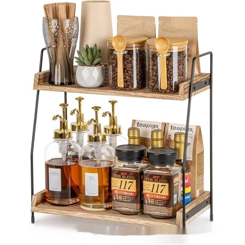 Wooden Kitchen Spice Rack Storage Organizer Double Layer Multi-Purpose