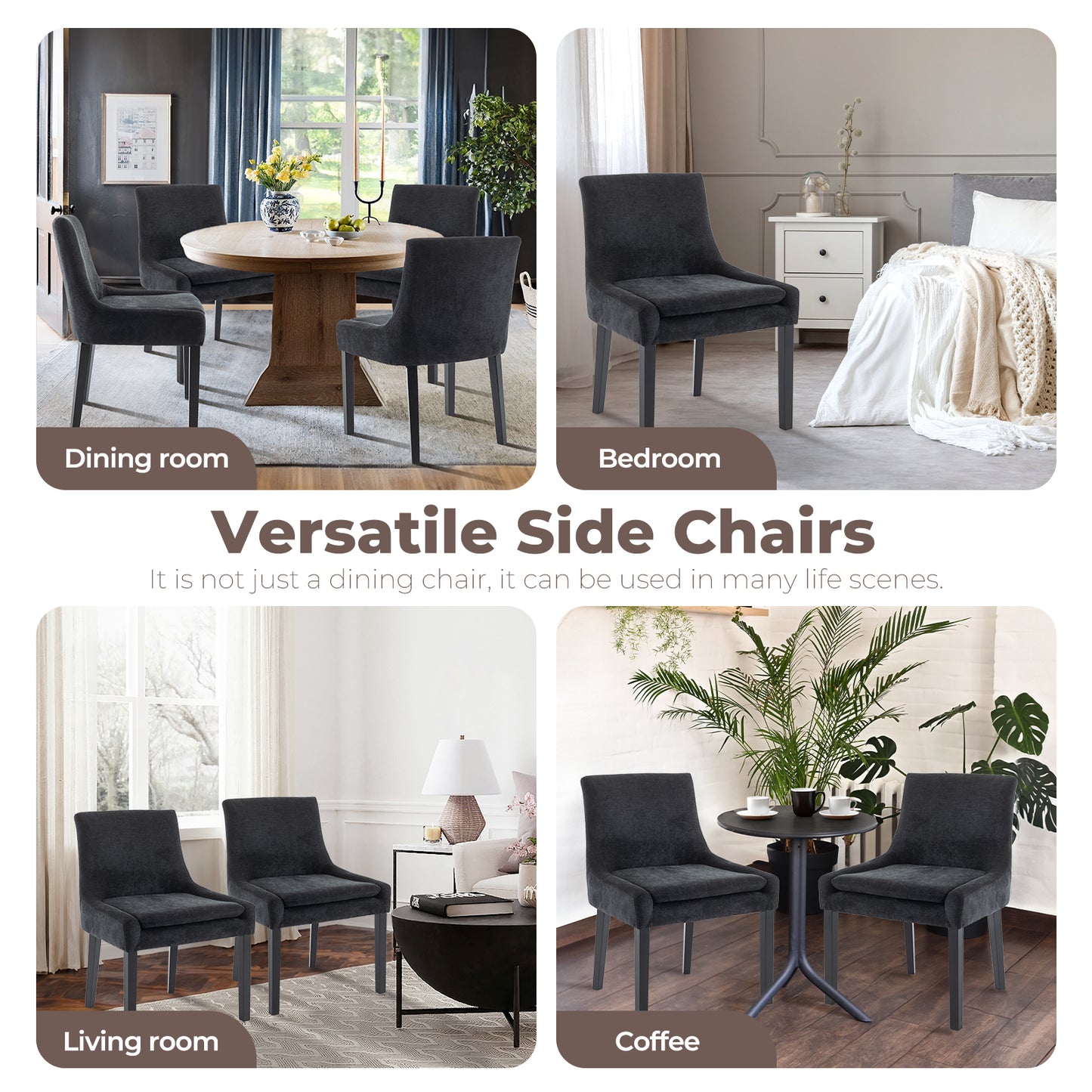 Upholstered Dining Chairs Set of 2 - Mid Back, Wood Legs