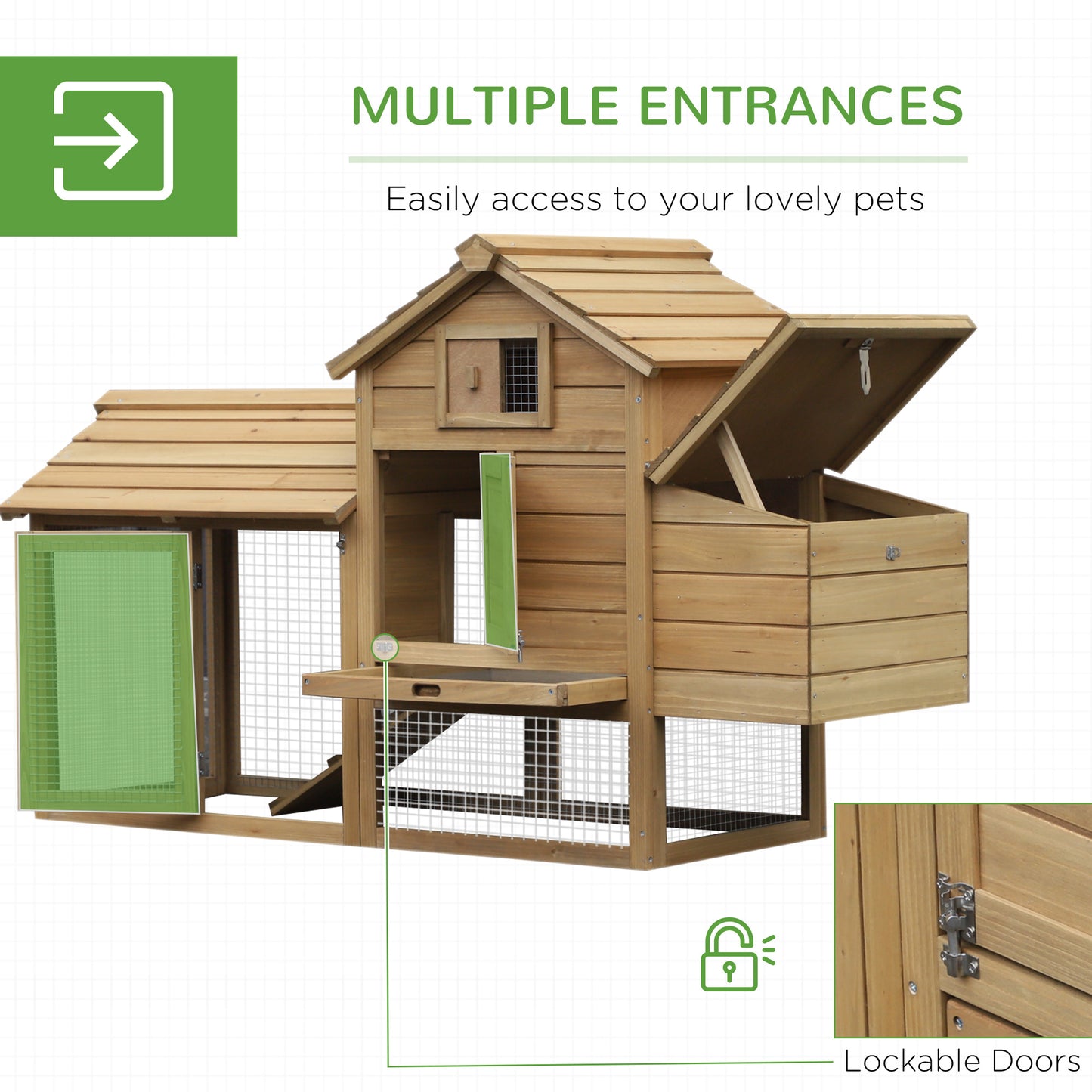 Small Wooden Chicken Coop with Nesting Box and Removable Tray - Outdoor Poultry Cage