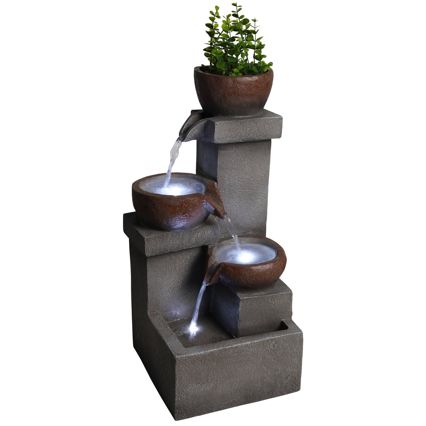 Outdoor Tiered Water Fountain with LED Lights Resin Garden Decor 23in