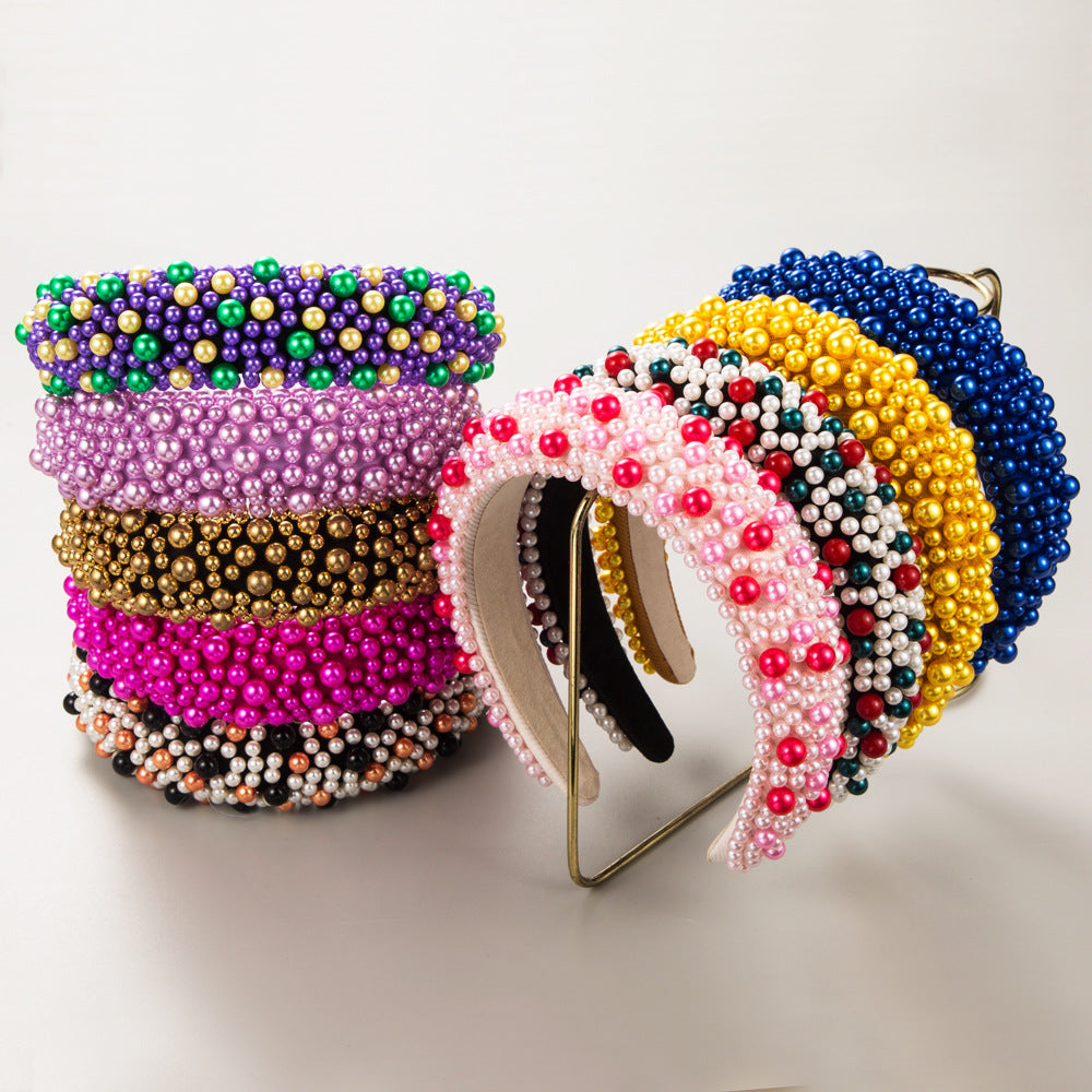 Colorful Pearl Hairband for Women - Fashion Hair Accessories with Sponge Design