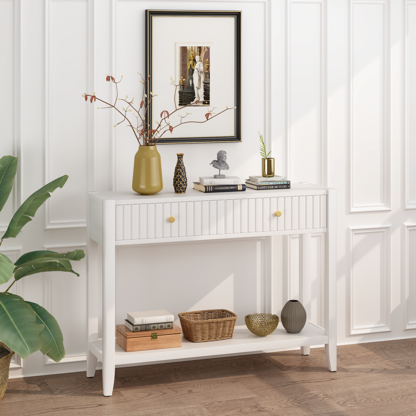 29.5" Tall Console Table with Drawers - White Accent Table