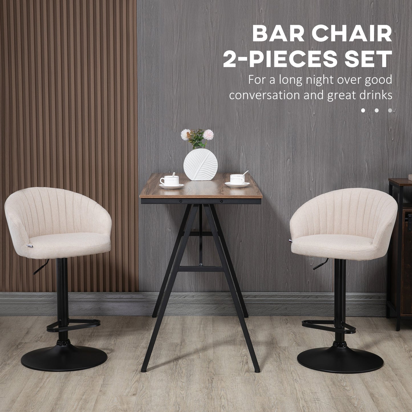 Modern Upholstered Adjustable Barstools with Swivel Seat, Linen Touch