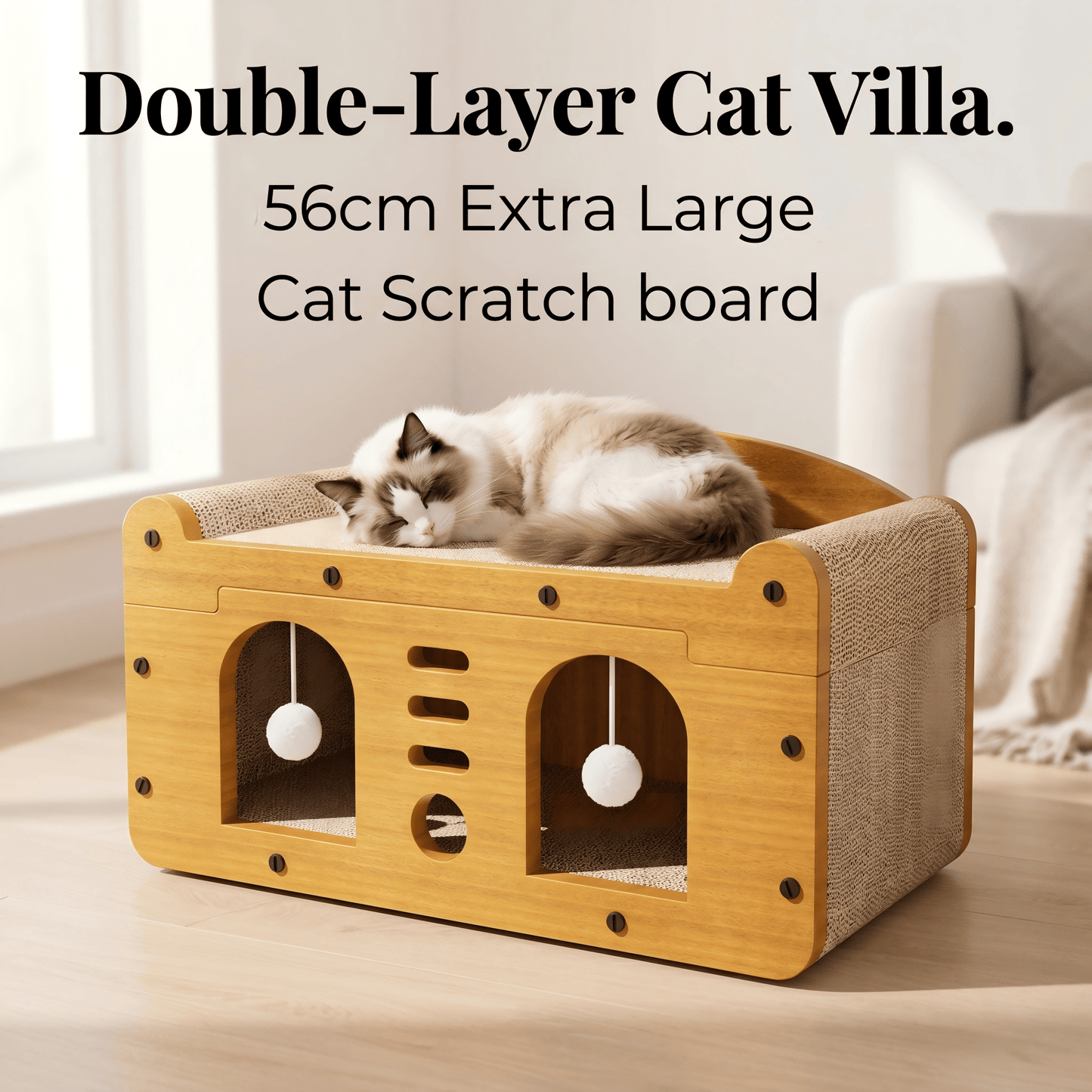 Multi-Style Double-Layer Cat House & Bed with Corrugated Cardboard, Interactive Toys & Ergonomic Support