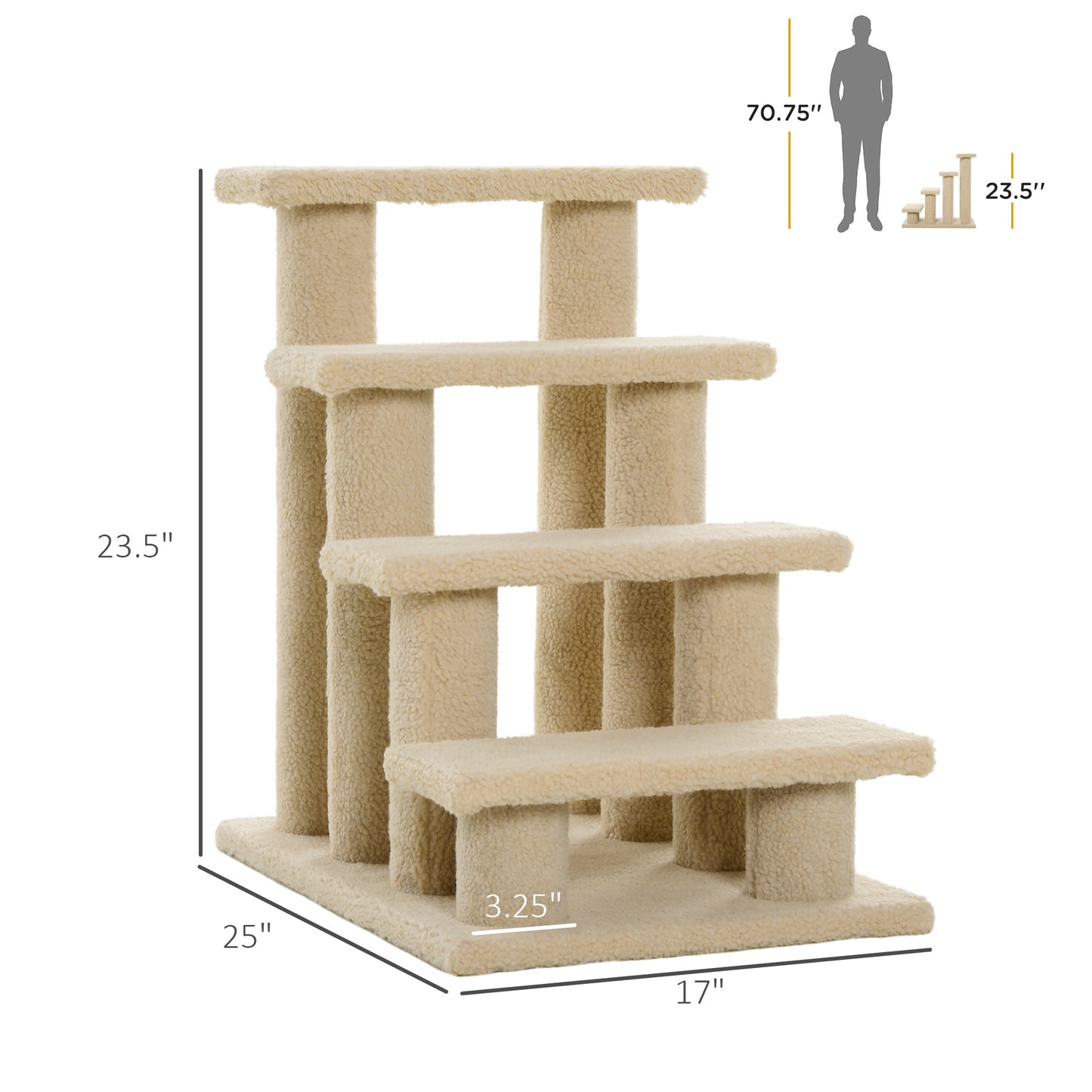 25-Inch Multi-Level Carpeted Cat Scratching Post with Steps - Cream White