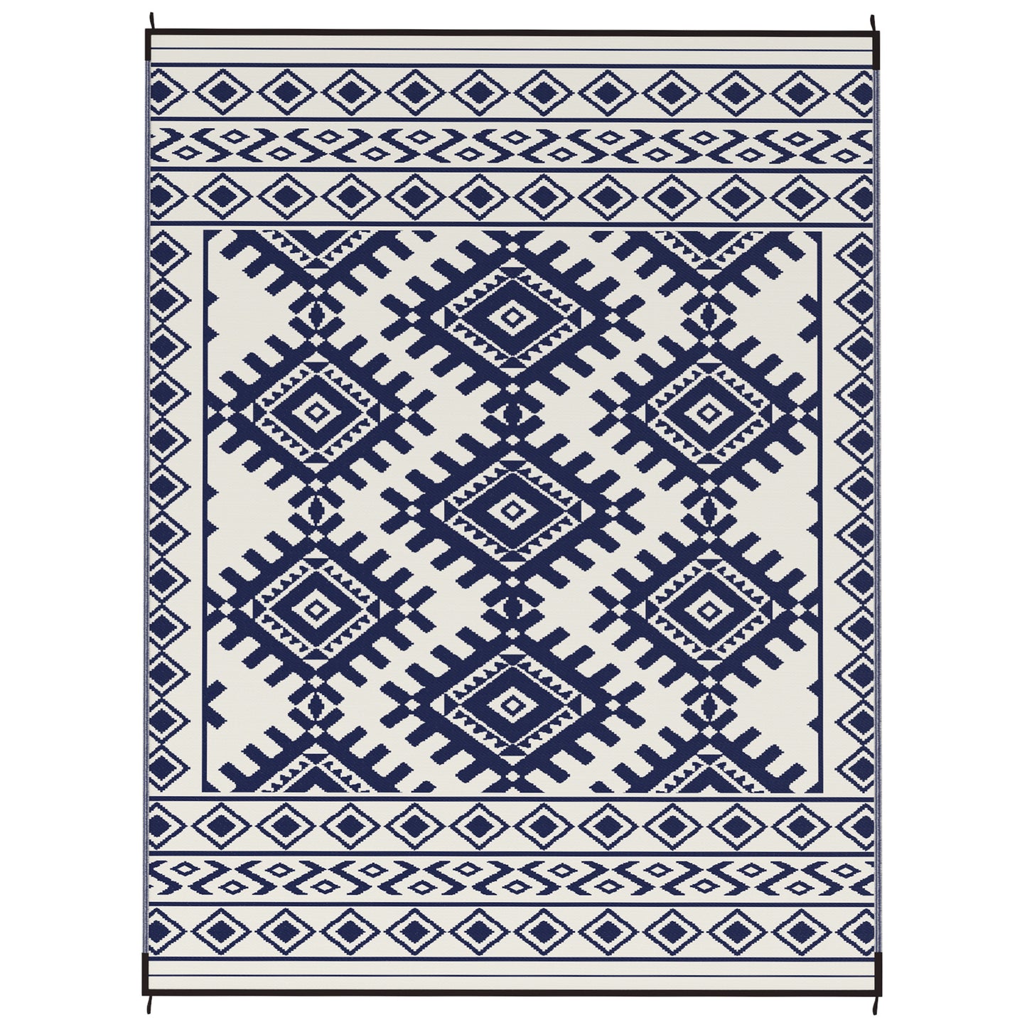 Reversible Waterproof Outdoor Rug - Blue & White Rhombus, 9x12