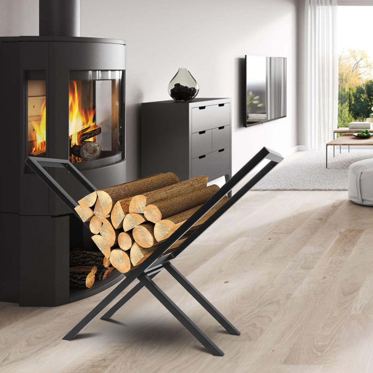 Firewood Log Rack - Heavy-Duty Steel Storage Holder, 220LBS Capacity