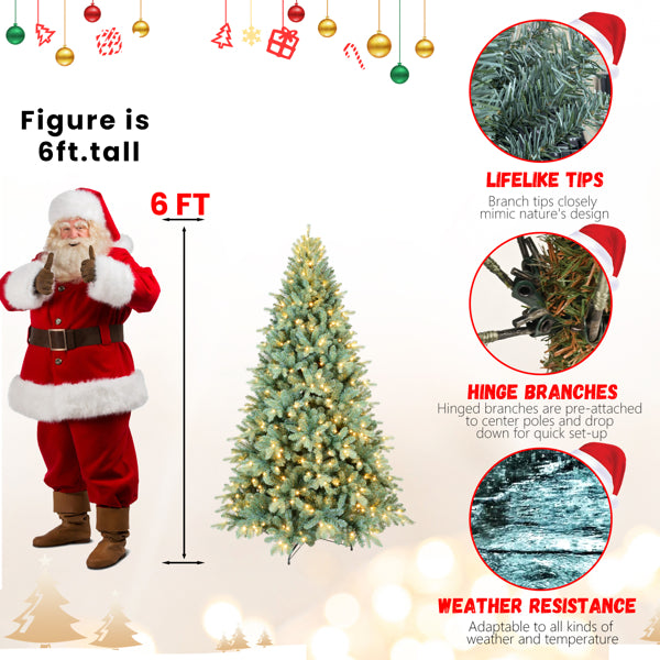 7.5ft Blue Green Tinted Artificial Christmas Tree - Hinged Design