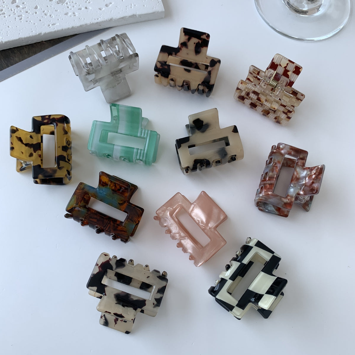 Small Leopard Print Hair Clip Women Checkered Square Hairpin Fashion Accessory
