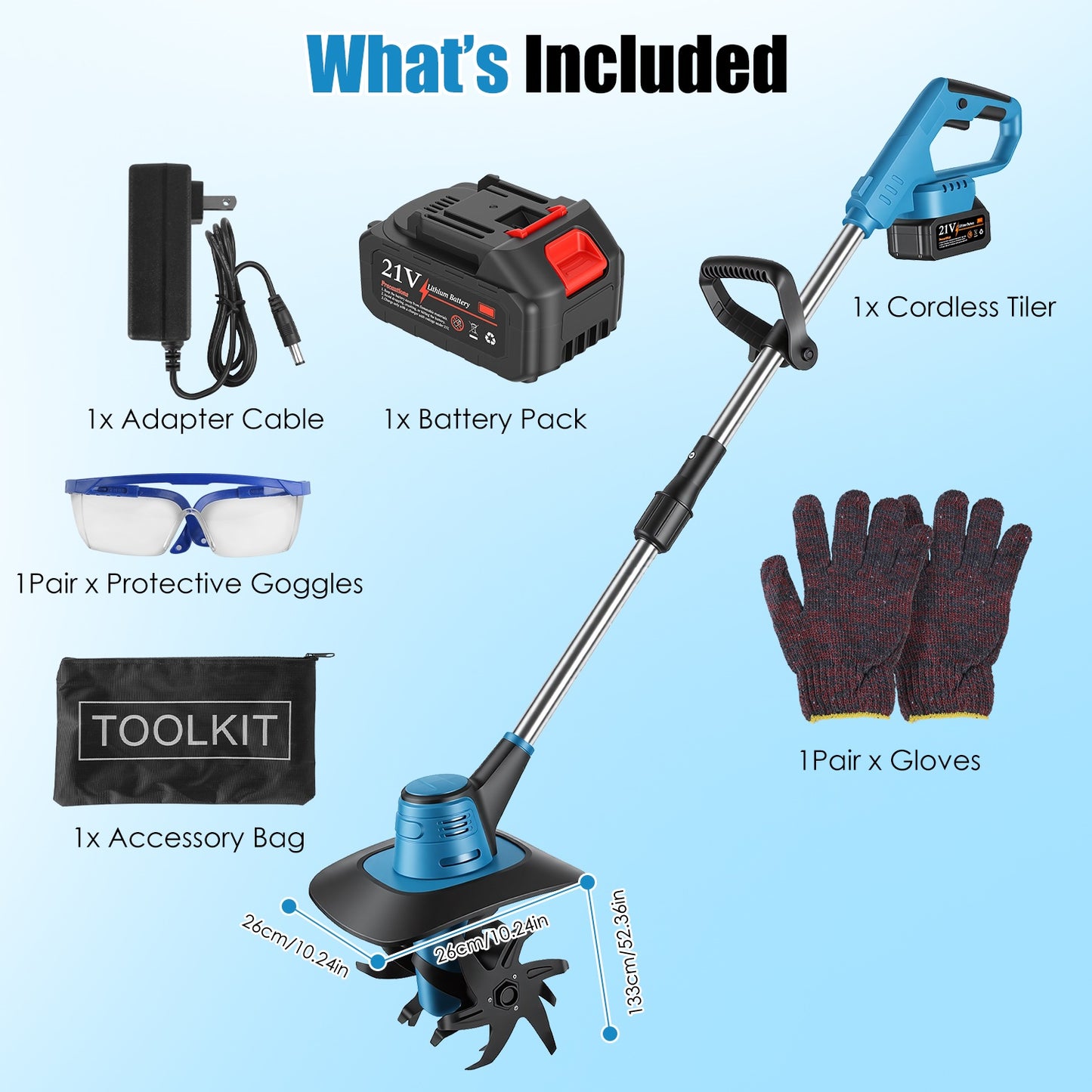 Cordless 800W Garden Tiller Cultivator with 3.0Ah Battery for Soil & Weeding