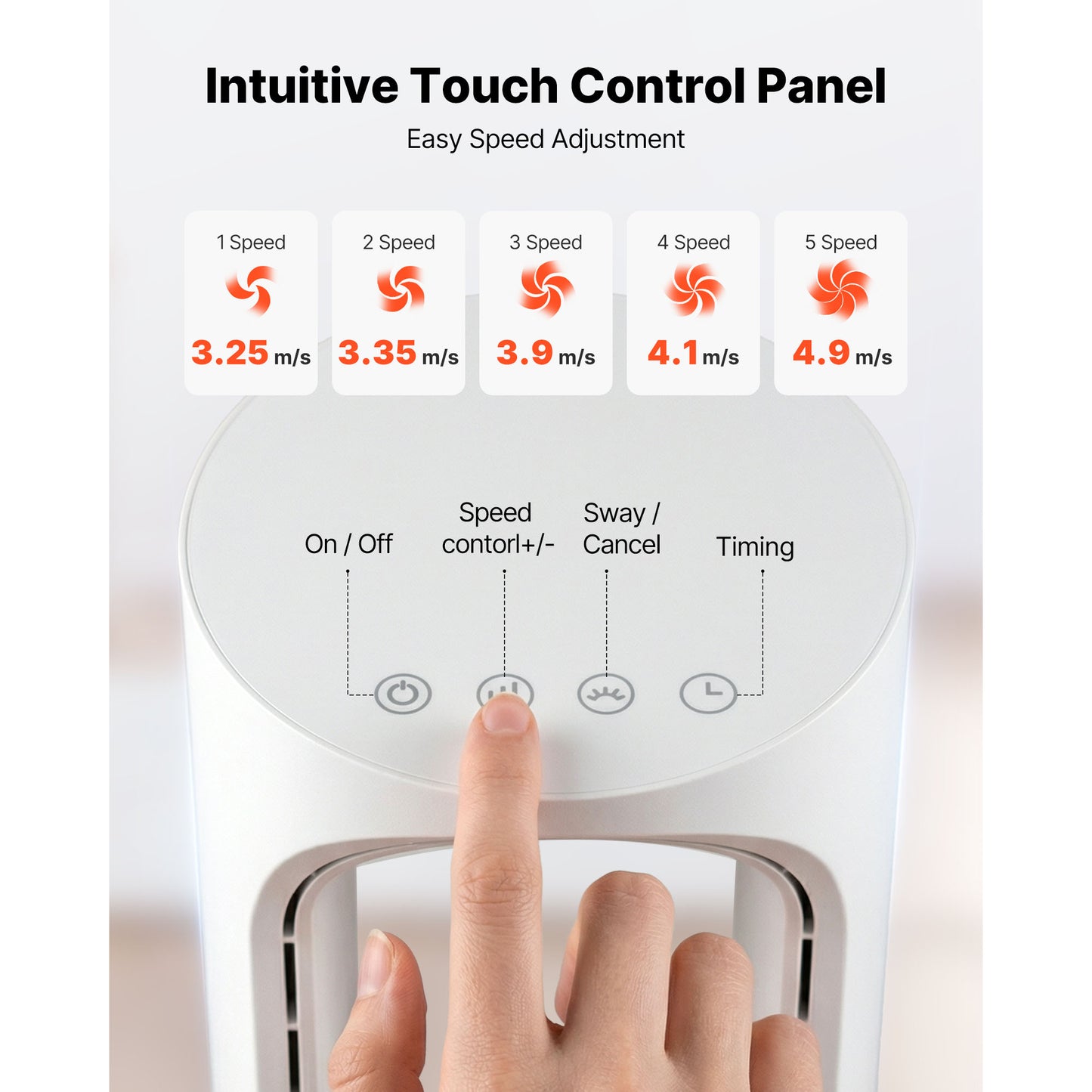 17-Inch Bladeless Desk Fan with Touch Control, 5 Speed & Timer