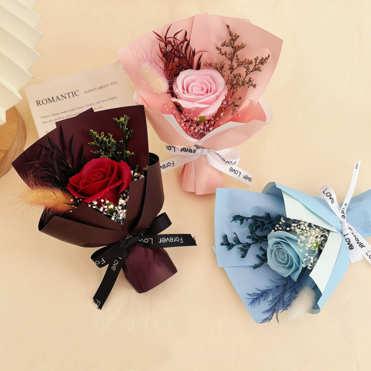 Preserved Red Rose Mini Bouquet for Valentines Day and Teachers Day Gift - Female Teachers