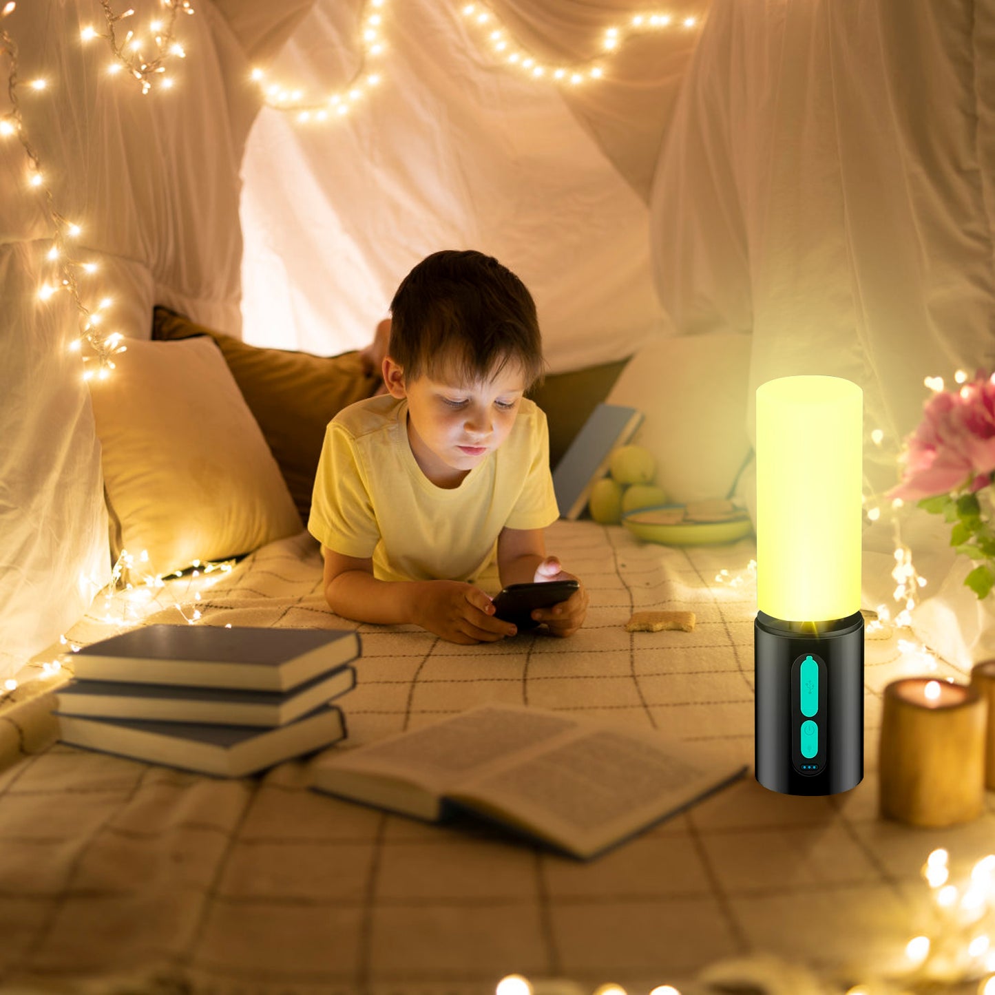 4-in-1 Rechargeable Camping Lantern with 33ft String Light - Black