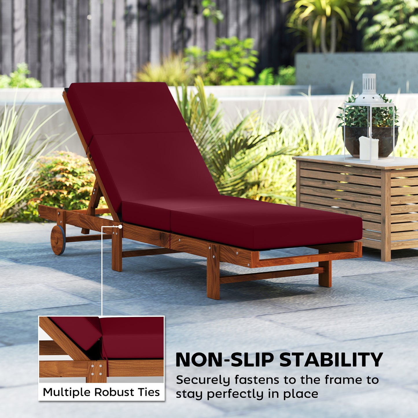 Outdoor Lounge Chair Cushion - 4" Thick, Weather-Resistant, Red, 21" x 72"