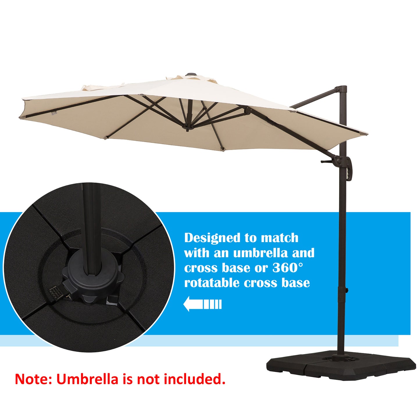 Heavy Duty 4-Piece Offset Umbrella Stand Base - 264 lb Capacity, Easy Fill