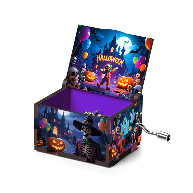 Halloween Wooden Music Box with Spooky Style - Holiday Gift Decor