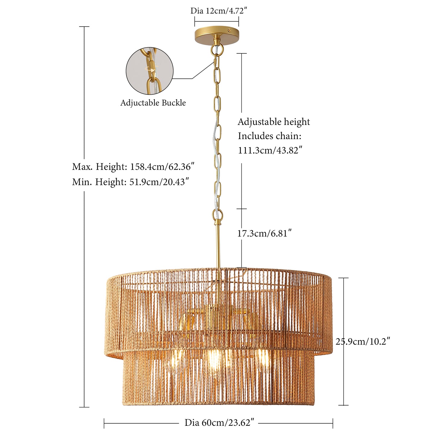 Woven Paper Rattan Pendant Light - 2-Tier Boho Ceiling Lamp for Dining & Living Room