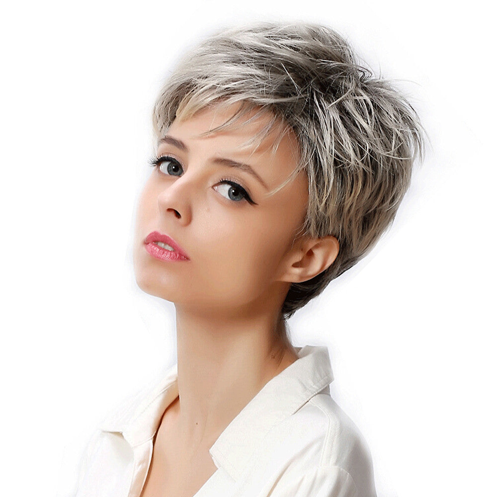Gradient Short Fluffy Synthetic Wig - Grey