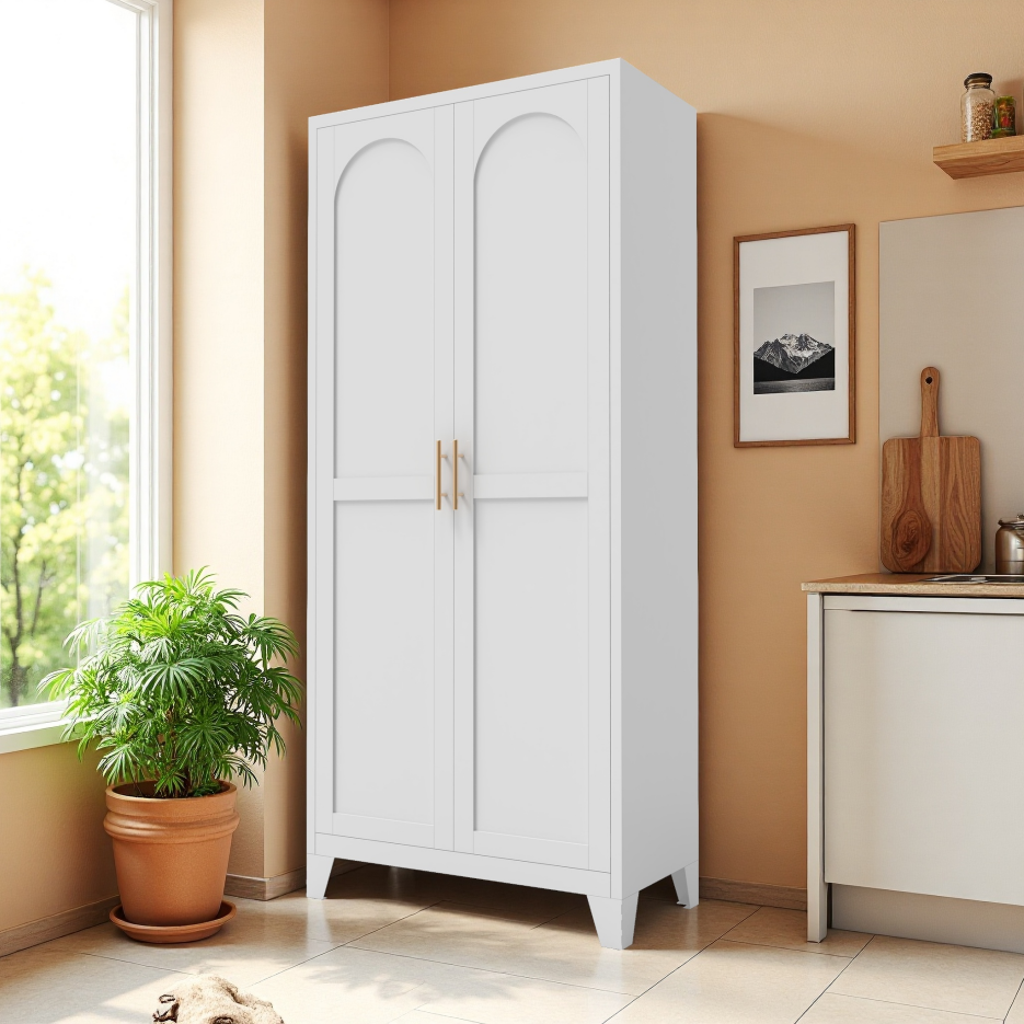 71'' Metal Storage Cabinet with Adjustable Shelves - White