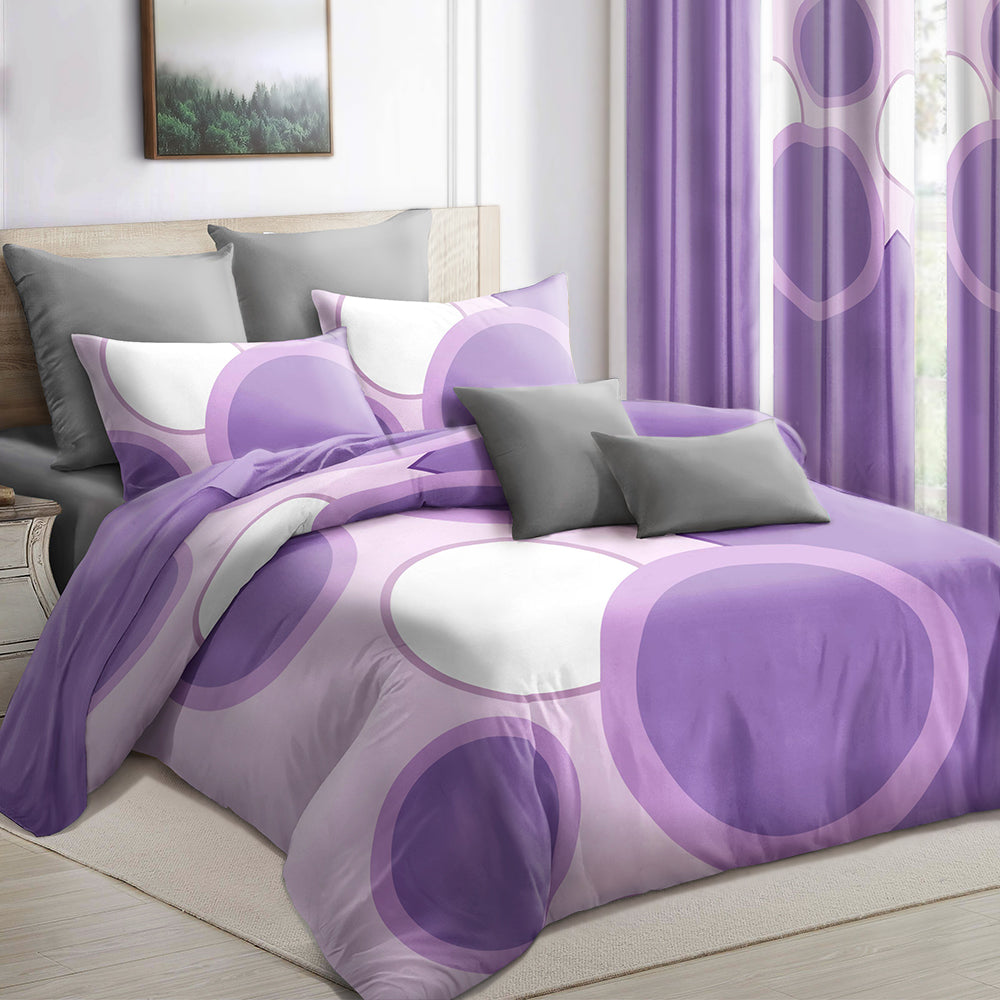 9-Piece Lavender Geometric Room in a Bag Set - Heavyweight Bedspread & Curtains