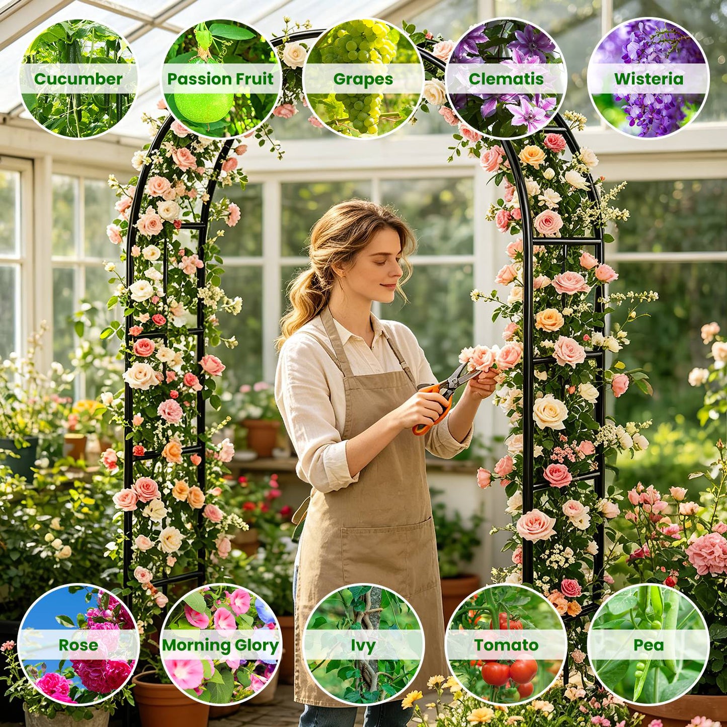 Adjustable Metal Garden Arch for Climbing Plants & Wedding Decor - 7.87ft x 4.59ft